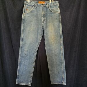 Wrangler FR Riggs Workwear Jeans Mens 36x34 Denim Blue Flame Resistant Stained